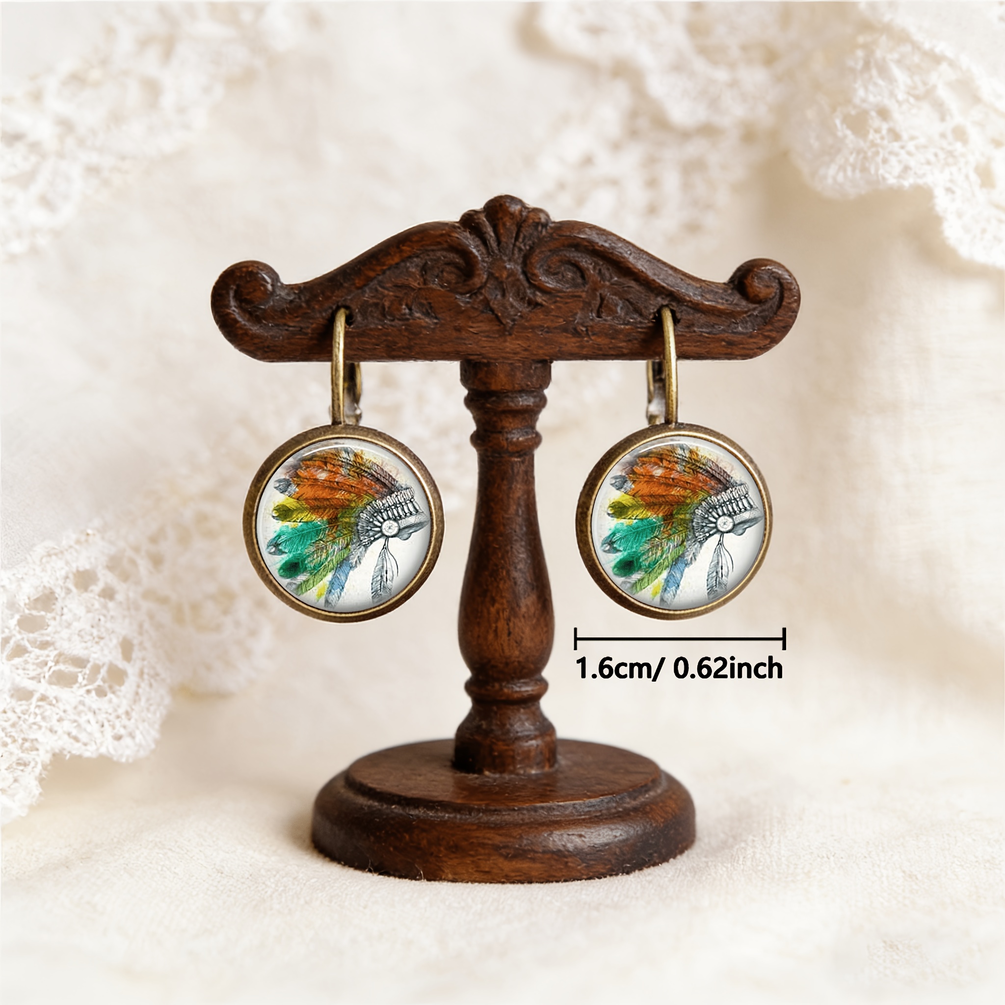 2pcs Cyan Round Classical Earrings Set with Colorful Pattern